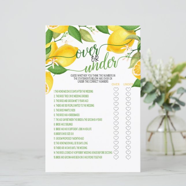 Papier Jeu Over ou Under - Citron (Debout devant)