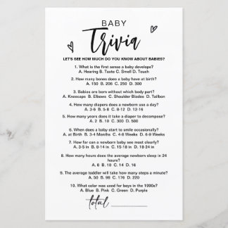 Papier Jeu Trivia bébé moderne, Jeux de Baby shower, Bébé