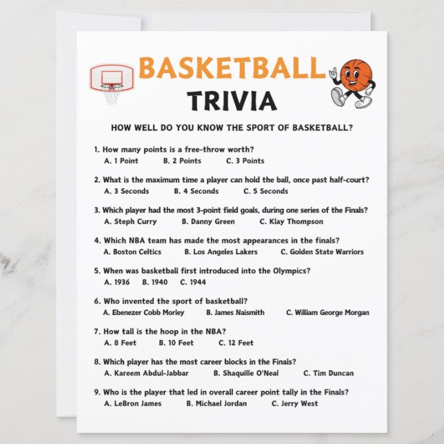 Papier Jeu Trivia de basket (Devant)