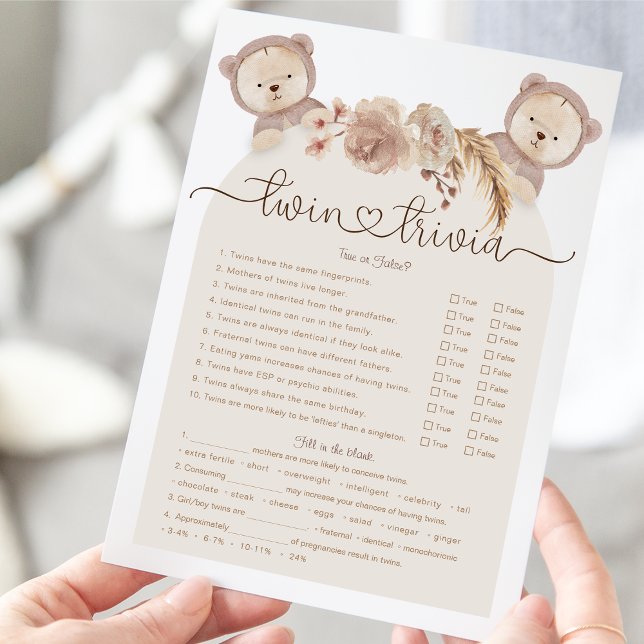 Papier Jeu Trivia Twin Tan Boho Baby shower Ours (Créateur téléchargé)