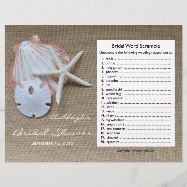 Papier Jeu Wedding shower de mots pour bête (Devant)