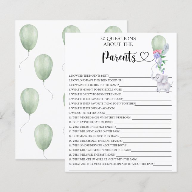 Papier Jeux Balloon & Elephant sur les parents (Devant / Derrière)