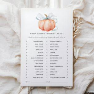 Papier Jeux d'activité citrouille Blue Bow Baby shower