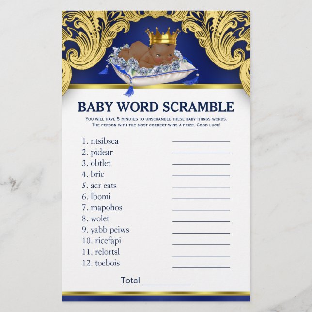Papier Jeux de Baby shower afro-américains (Devant)