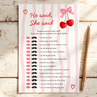 Jeux de Baby Shower Cherry Pink 'Il a dit, elle a