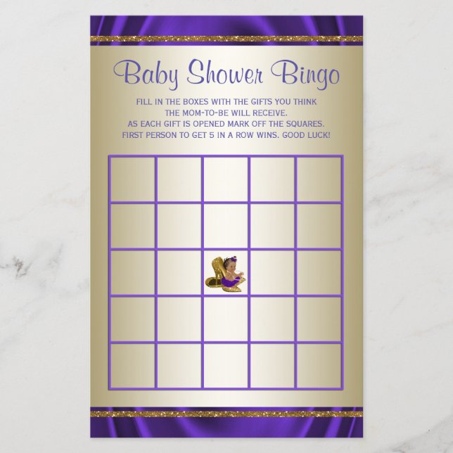 Papier Jeux de Baby shower de filles de Baby shower viole (Devant)