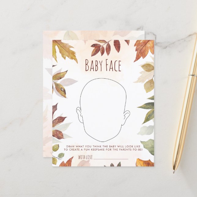 Papier Jeux de Baby shower de visage pour bébé d'automne (Devant/Arrière en situation)