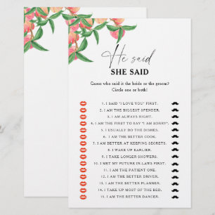 Papier Jeux de baby shower "Peaches - Il a dit, elle a di