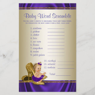 Papier Jeux de Baby shower pour filles violet et or