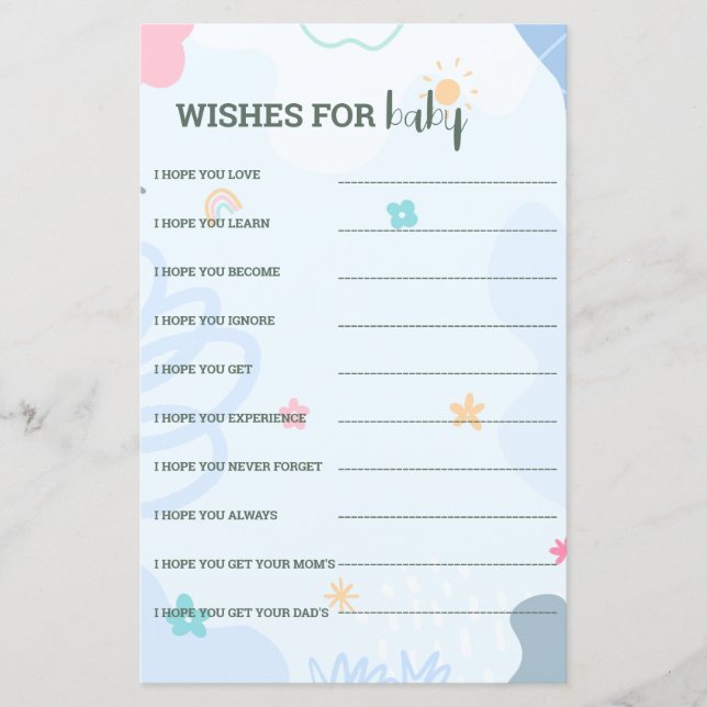 Papier Jeux de Baby Shower pour prédire la venue d'un pet (Devant)