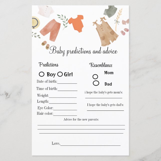 Papier Jeux de baby shower : prédictions et conseils Boho (Devant)