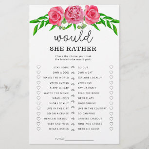 Papier Jeux de baby shower « Roses Would she rather »
