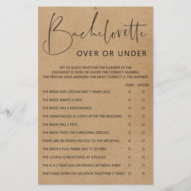 Papier Jeux de Bachelorette - Double face (Devant)