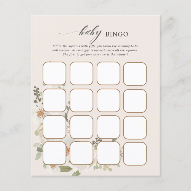 Papier Jeux de Bingo de Baby shower floral ivoire (Devant)