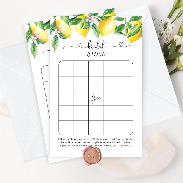 Papier Jeux de bingo de douche nuptiale au citron d'aquar (Créateur téléchargé)