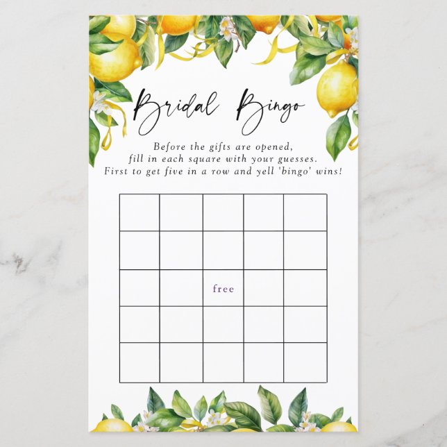 Papier Jeux de bingo de mariée de citrons modernes (Devant)