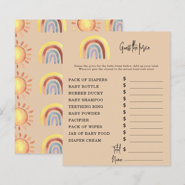 Papier Jeux de Boho Rainbow Party | Jeu devis de prix (Devant / Derrière)