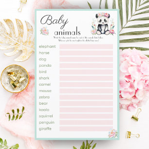 Papier Jeux de devinette d'animaux bébés Panda Pivoines J