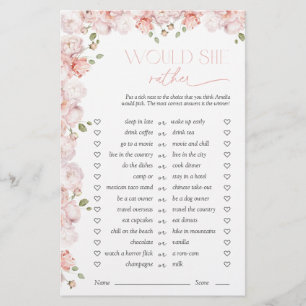 Papier Jeux de Fête de Fiançailles Rose Floral 'Préférera