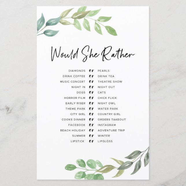 Papier Jeux de Fête de Mariage Plutôt que la verdure (Devant)