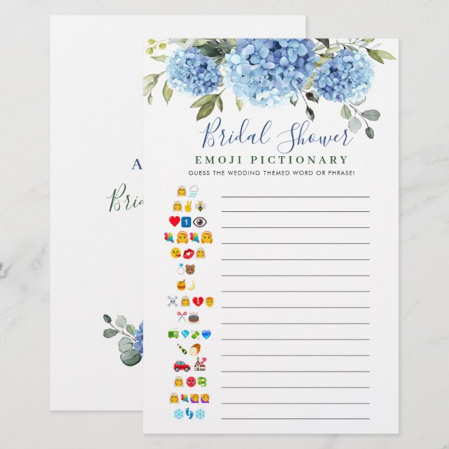 Papier Jeux de Fête des mariées Blue Hydrangea Eucalyptus (Devant / Derrière)