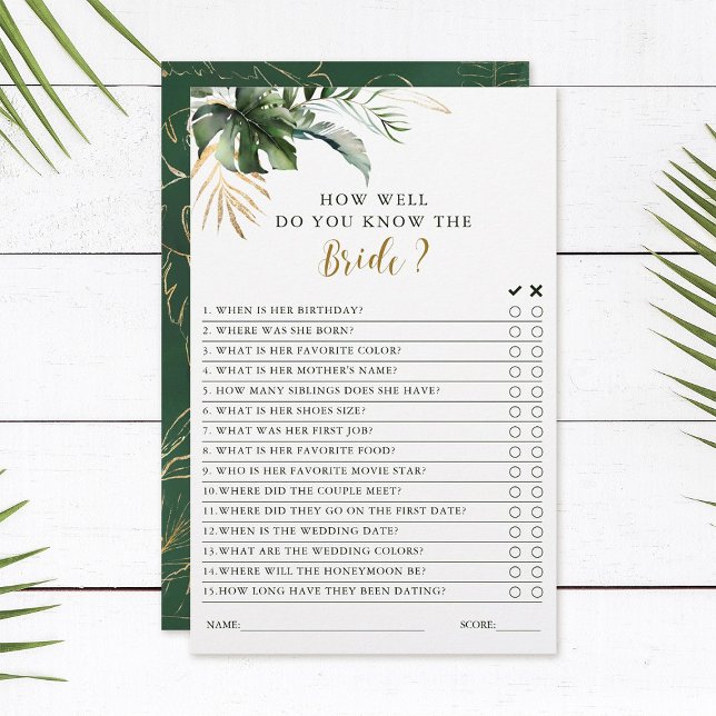 Papier Jeux de Fête des mariées Tropical Foliage Vert & O (Créateur téléchargé)