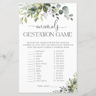 Papier Jeux de gestation d'animaux pour Baby Shower Green