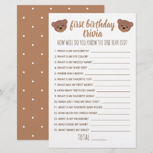Papier Jeux de questions sur le premier anniversaire : à
