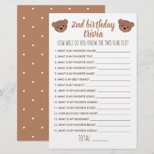 Papier Jeux de quiz pour un deuxième anniversaire : Conna