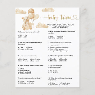Papier Jeux de quiz sur bébé ours Jeu de baby shower