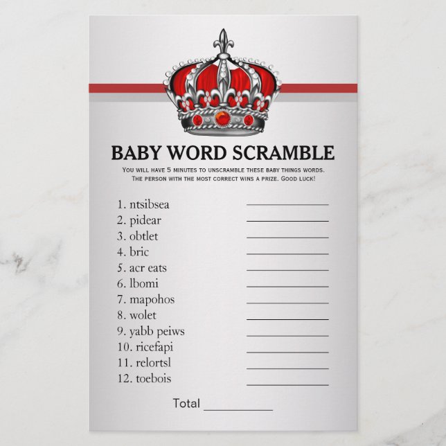 Papier Jeux du Baby shower Red Prince (Devant)