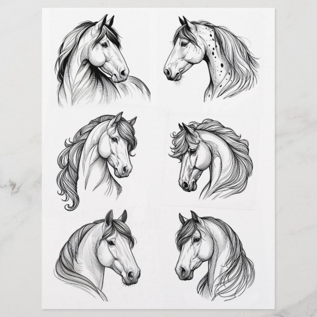 Papier Joli B&W Horse Head Line Dessins d'art (Devant)