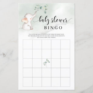Papier Joli baby shower de bingo pour éléphant vert