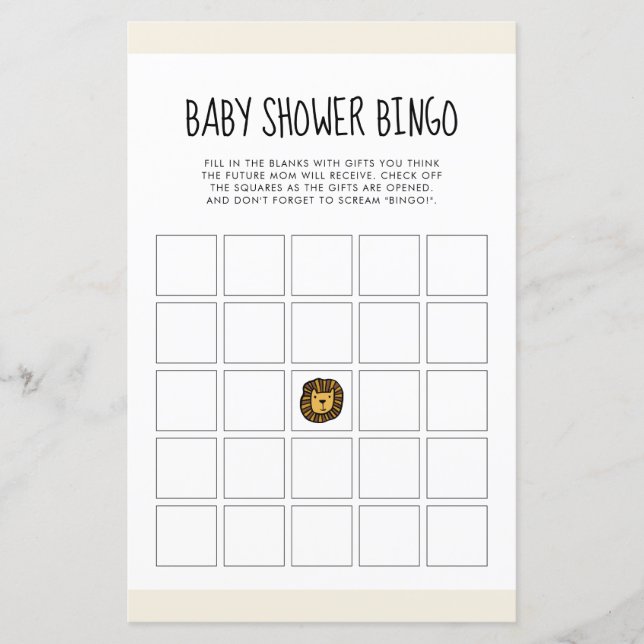 Papier Joli Baby shower de lion jungle Bingo (Devant)
