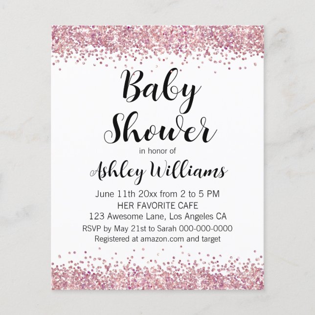Papier Joli Blush rose arrosé Bébé Douche Invitations (Devant)