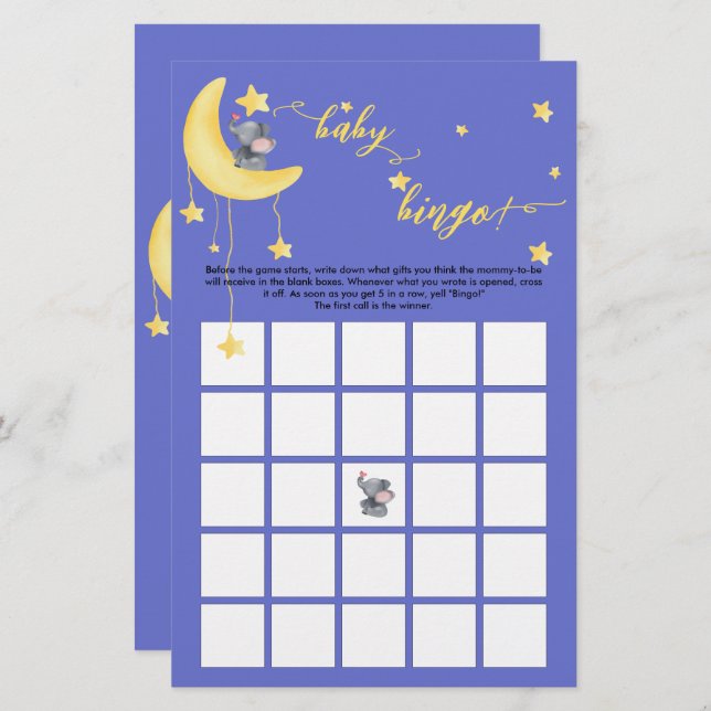 Papier Joli Elephant Et Petit Papillon Bingo Jeu (Devant / Derrière)
