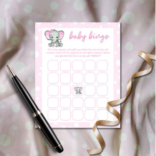 Papier Joli Elephant rose bébé jeu de bingo