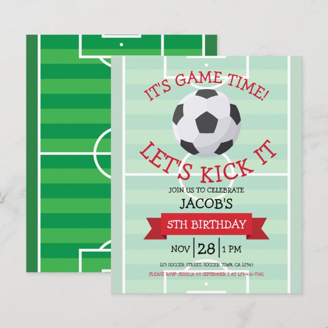 Papier Joli Football & Ribbon Budget Invitation Anniversa (Devant / Derrière)
