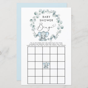 Papier Joli garçon éléphant bébé Bingo douche Jeu