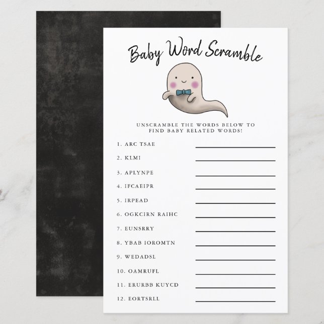 Papier Joli garçon Ghost Baby Word Scramble Jeu (Devant / Derrière)