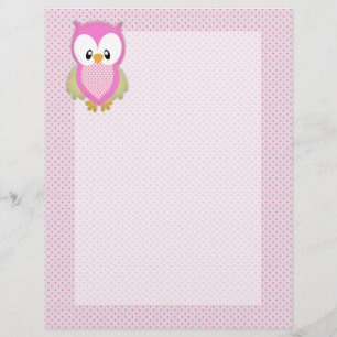 Papier Joli hibou rose pois rose motif impression