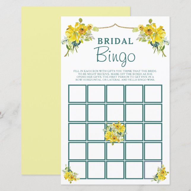 Papier Joli Jeu de Fête des mariées Florale Jaune (Devant / Derrière)