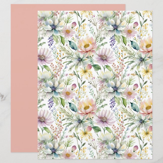 Papier Joli motif floral pastel (Devant / Derrière)