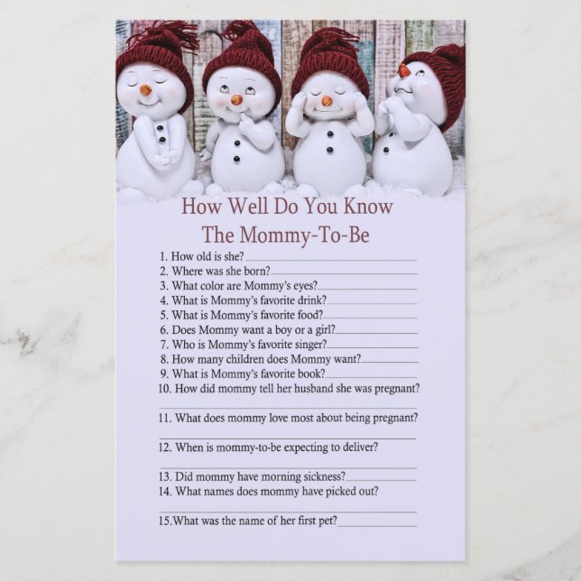 Papier Joli Noël Snowman comment bien savez-vous jeu (Devant)