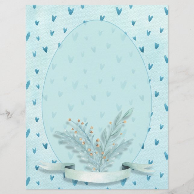 Papier Joli Pastel Blue Hearts Aquarellerie (Devant)