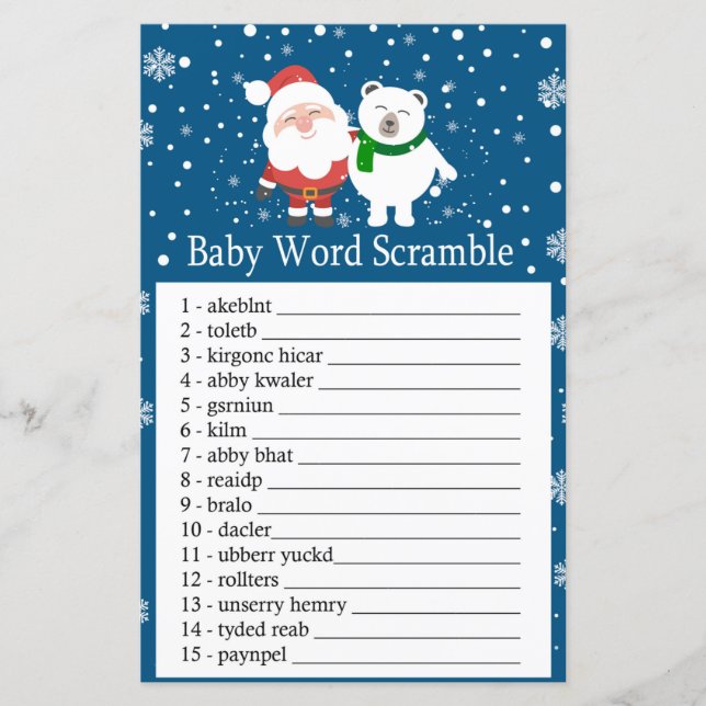 Papier Joli père Noël et ours polaire Bébé mot jeu brouil (Devant)
