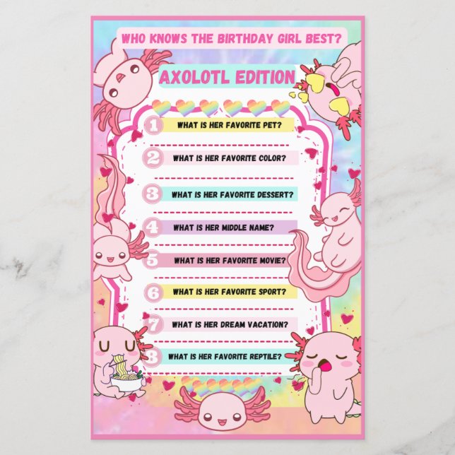 Papier Joli Pink Axolotday Activité de jeu (Devant)