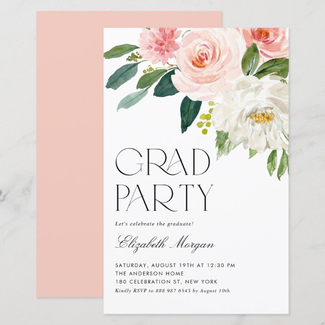 Papier Jolie aquarelle Fleurs Graduation Invitation (Devant / Derrière)