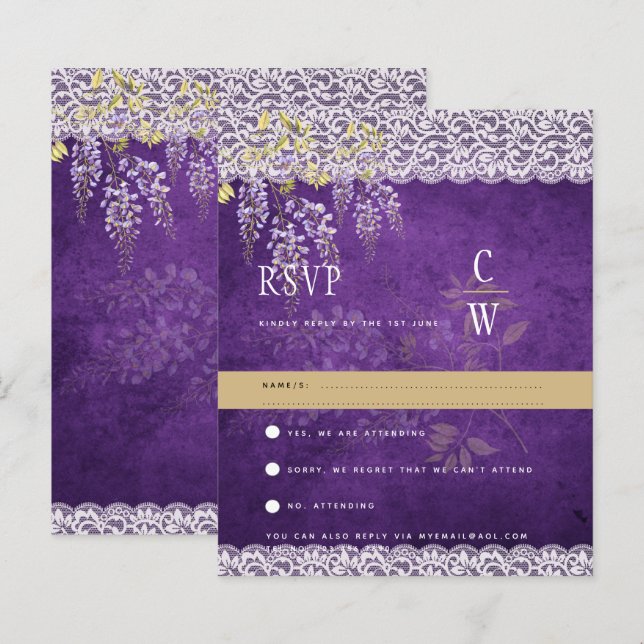 Papier Jolie Dentelle Moderne Wisteria Violet RSVP de Mar (Devant / Derrière)