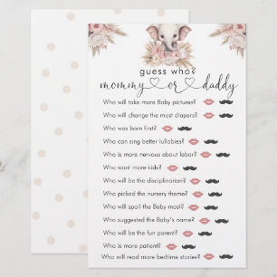 Papier Jolie Eléphant Rose Boho Girl "Guess Who" Jeu